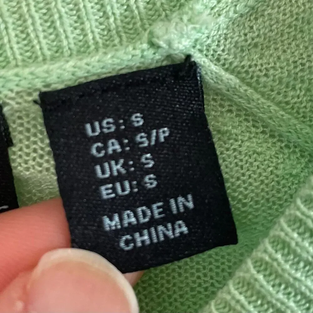Cynthia Rowley Pale Green Linen Blend Crew Neck Sweater, 3/4 Sleeve, Small